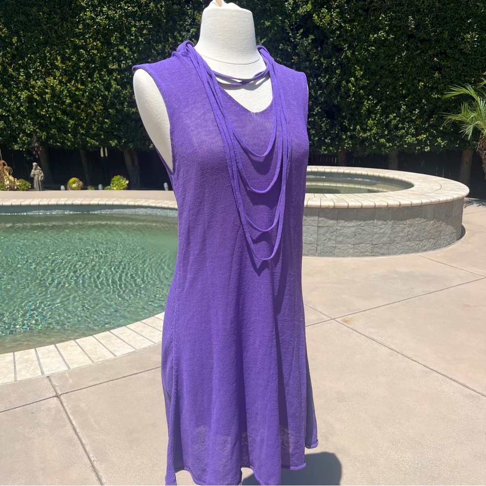 Sarah Pacini Purple Linen Dress One Size